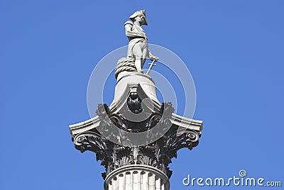 Nelsonâ€™s Column in Trafalgar Square, London, England, Europe Editorial Stock Photo